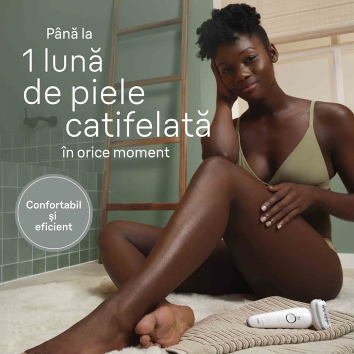 Epilator BRAUN Silk-epil 9 SES9-341, 40 pensete, 2 viteze, 5 accesorii, SmartLight, MicroGrip, Wet&Dry, acumulator, alb-argintiu WALTI