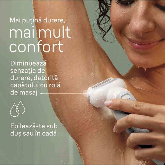 Epilator BRAUN Silk-epil 9 SES9-341, 40 pensete, 2 viteze, 5 accesorii, SmartLight, MicroGrip, Wet&Dry, acumulator, alb-argintiu WALTI