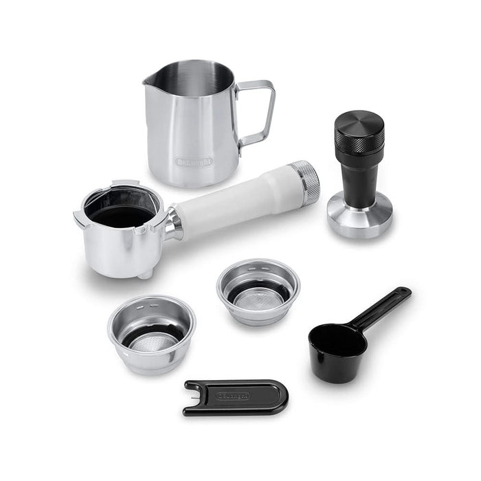 Espressor manual DELONGHI Dedica Duo EC890.WI, 1.1l, 1450W, 15 bar, sistem Cappuccino, alb-argintiu WALTI