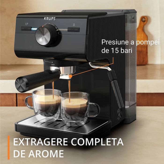 Espressor manual KRUPS Authentic XP381810, 2l, 15 bar, sistem Cappuccino, negru-argintiu WALTI