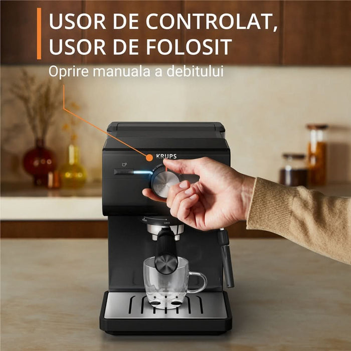 Espressor manual KRUPS Authentic XP381810, 2l, 15 bar, sistem Cappuccino, negru-argintiu WALTI