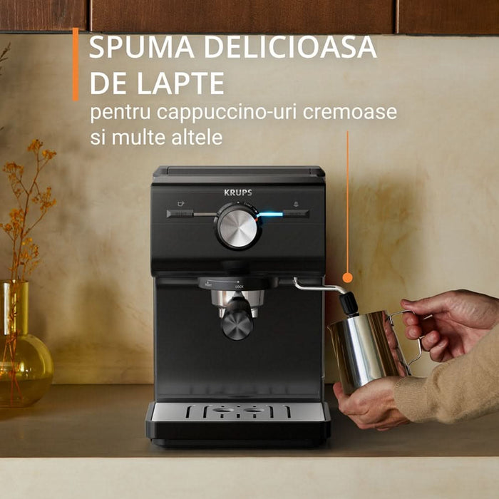 Espressor manual KRUPS Authentic XP381810, 2l, 15 bar, sistem Cappuccino, negru-argintiu WALTI