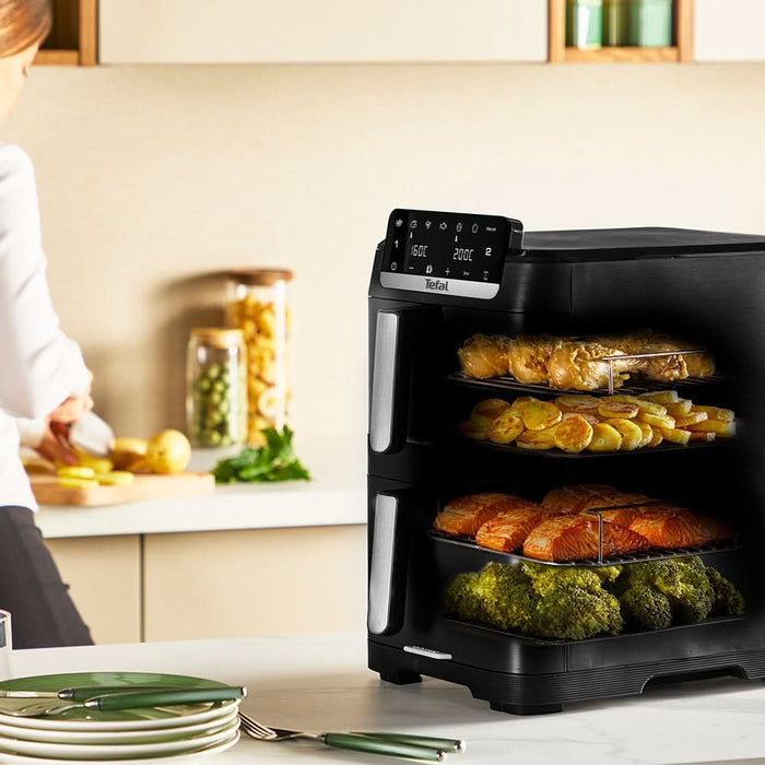 Friteuza cu aer cald dubla TEFAL Easy Fry Crispy Stack EY7568E0, 2.3kg, 10l, 2700W, negru WALTI