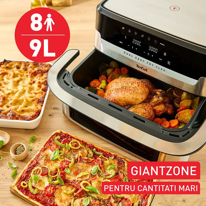 Friteuza cu aer cald TEFAL Dual Easy Fry Flex EY922DE0, 2.5kg, 9l,  2700W, argintiu-negru WALTI