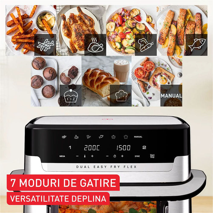Friteuza cu aer cald TEFAL Dual Easy Fry Flex EY922DE0, 2.5kg, 9l,  2700W, argintiu-negru WALTI