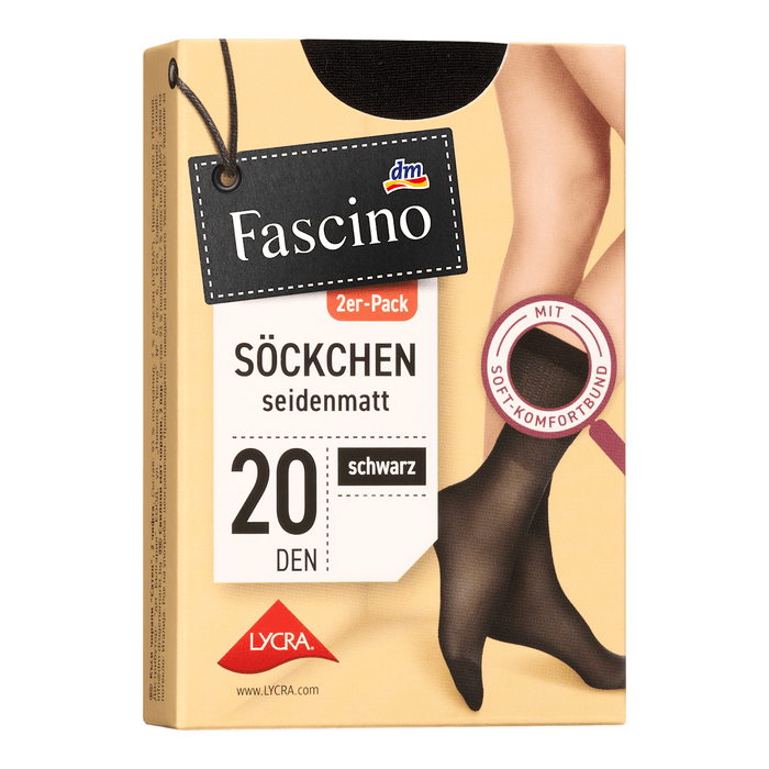 Fascino Șosete invizibile 20 DEN, 39-42, aspect mătăsos, negru, pachet de 2 perechi, 4 buc WALTI