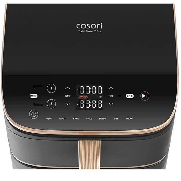 Friteuza cu aer cald dubla COSORI Turbo Tower Pro Smart CAFDC123SDEUR, 10.8l,  2630W, 3 rezistente, negru-auriu WALTI
