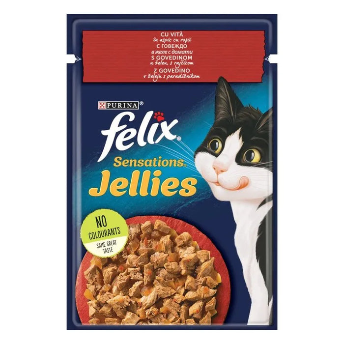 felix SENSATIONS Hrana pentru Pisici cu Vita & Rosii in Aspic 85 g - WALTI WALTI
