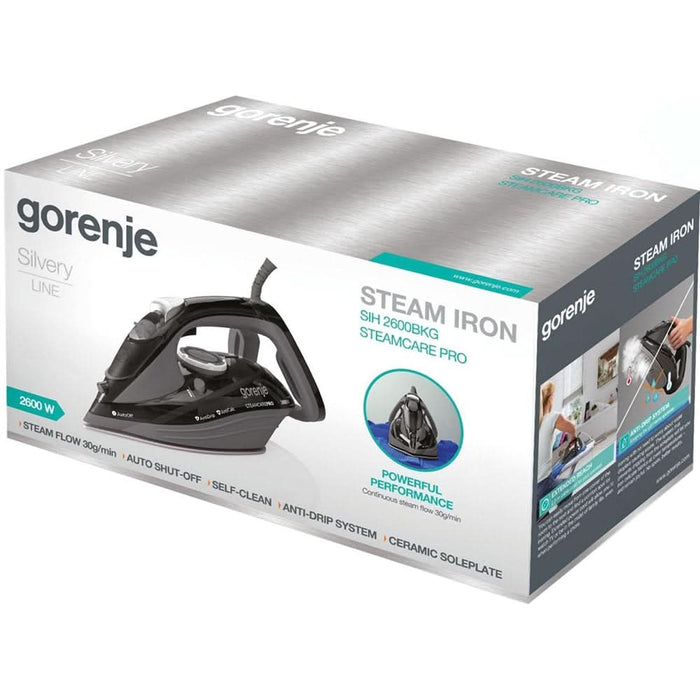 Fier de calcat GORENJE SIH2600BKG, 2600W, 95g/min, 350ml, talpa ceramica, negru WALTI