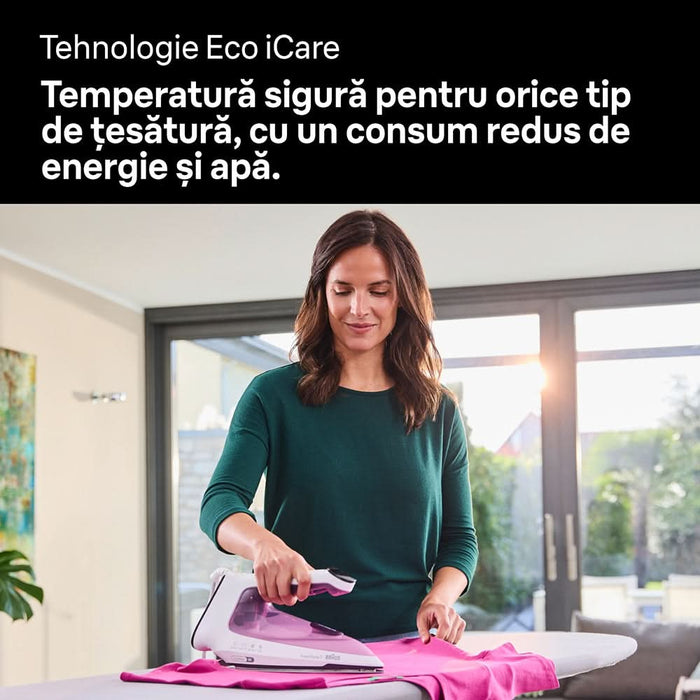 Fier de calcat BRAUN FreeStyle 7 FI7215VI, 2000W, 230g/min, 350ml, talpa EloxalPlus, alb-violet WALTI