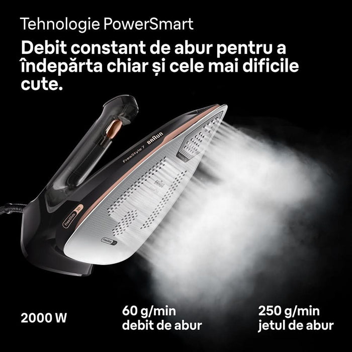 Fier de calcat BRAUN FreeStyle 7 FI7276BK, 2000W, 250g/min, 350ml, talpa EloxalPlus, negru WALTI