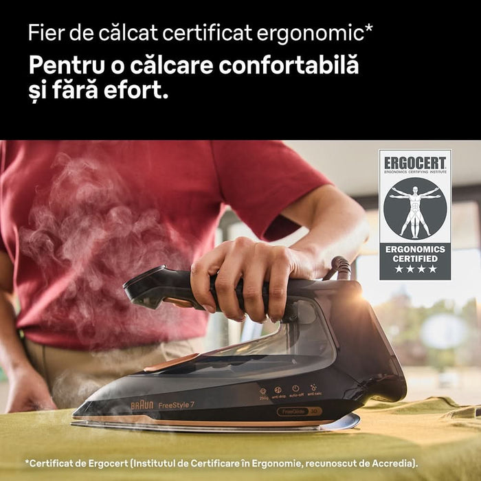 Fier de calcat BRAUN FreeStyle 7 FI7276BK, 2000W, 250g/min, 350ml, talpa EloxalPlus, negru WALTI