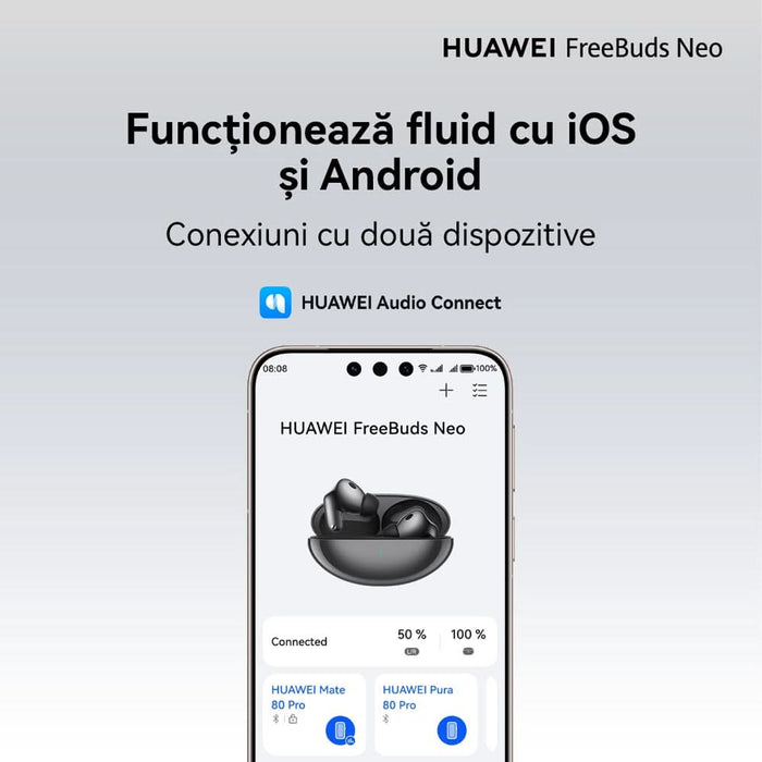 Casti HUAWEI FreeBuds Neo, True wireless, Bluetooth, In-ear, Microfon, Noise Cancelling, Black WALTI