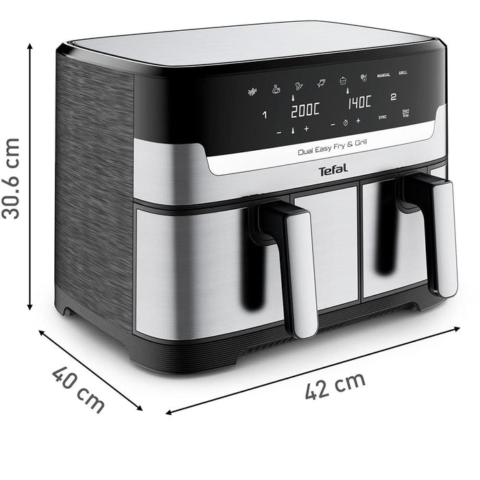 Friteuza cu aer cald dubla TEFAL Easy Fry&Gril EY905D10, 2.4kg, 8.3l, 2700W, negru-argintiu WALTI