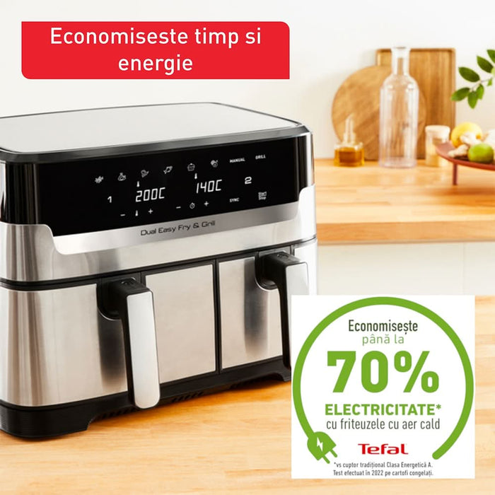 Friteuza cu aer cald dubla TEFAL Easy Fry&Gril EY905D10, 2.4kg, 8.3l, 2700W, negru-argintiu WALTI