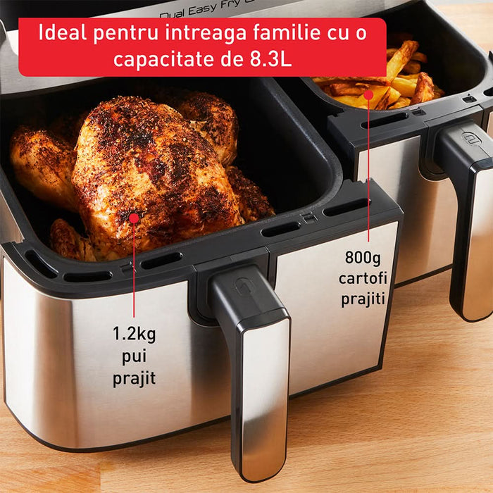Friteuza cu aer cald dubla TEFAL Easy Fry&Gril EY905D10, 2.4kg, 8.3l, 2700W, negru-argintiu WALTI