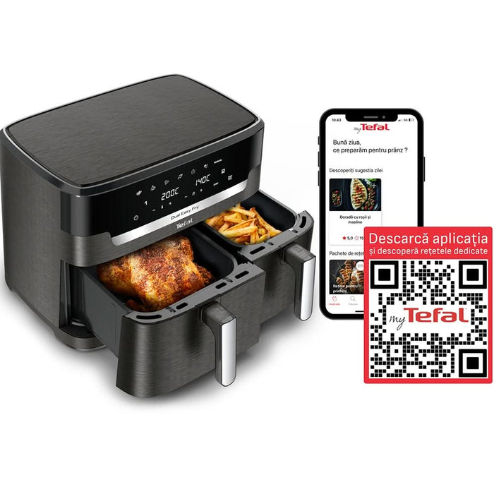 Friteuza cu aer cald dubla TEFAL XXL Dual Easy Fry EY942HE0, 3.1kg, 11l, 2700W, negru-argintiu WALTI