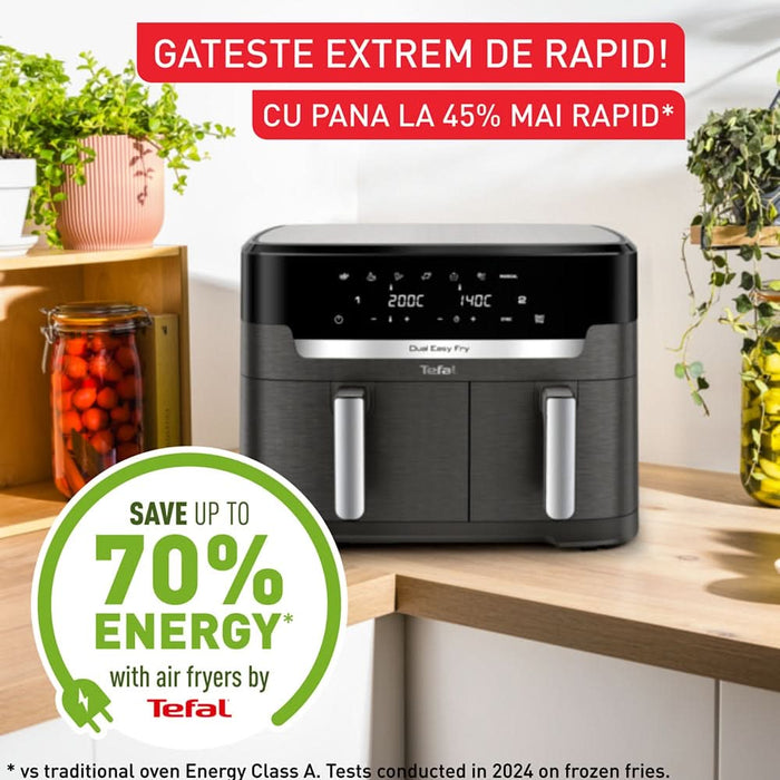 Friteuza cu aer cald dubla TEFAL XXL Dual Easy Fry EY942HE0, 3.1kg, 11l, 2700W, negru-argintiu WALTI