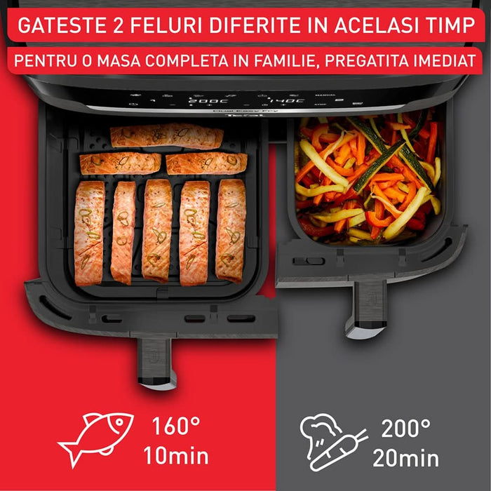 Friteuza cu aer cald dubla TEFAL XXL Dual Easy Fry EY942HE0, 3.1kg, 11l, 2700W, negru-argintiu WALTI