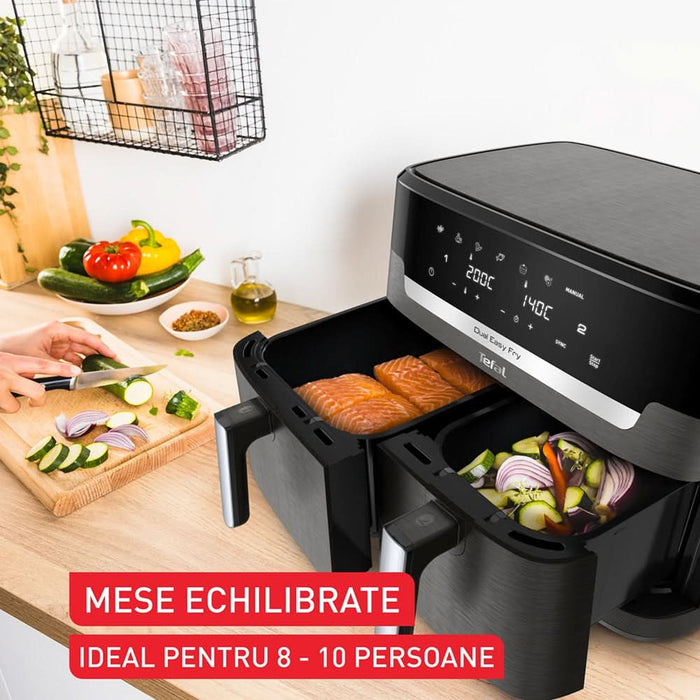 Friteuza cu aer cald dubla TEFAL XXL Dual Easy Fry EY942HE0, 3.1kg, 11l, 2700W, negru-argintiu WALTI