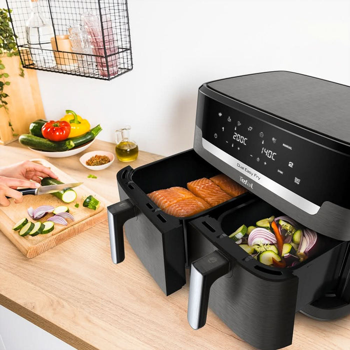 Friteuza cu aer cald dubla TEFAL XXL Dual Easy Fry EY942HE0, 3.1kg, 11l, 2700W, negru-argintiu WALTI