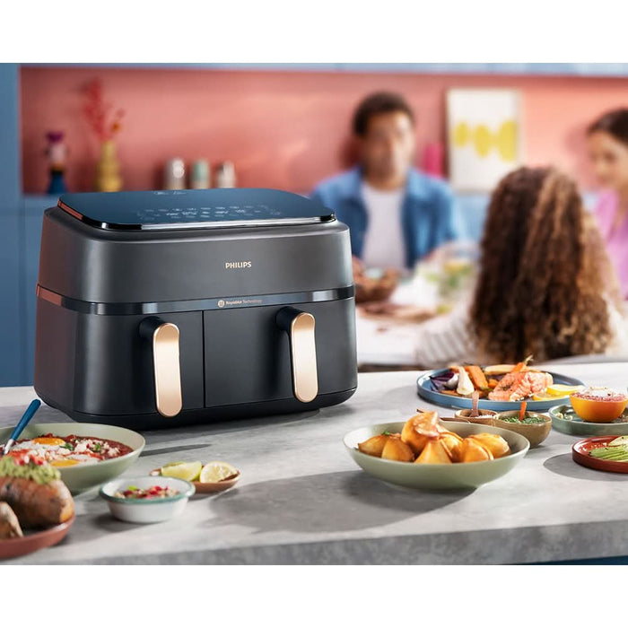 Friteuza cu aer cald dubla PHILIPS Seria 3000 NA352/00, 3kg, 9l, 2750W, negru-auriu WALTI