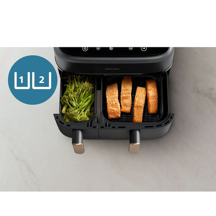 Friteuza cu aer cald dubla PHILIPS Seria 3000 NA352/00, 3kg, 9l, 2750W, negru-auriu WALTI