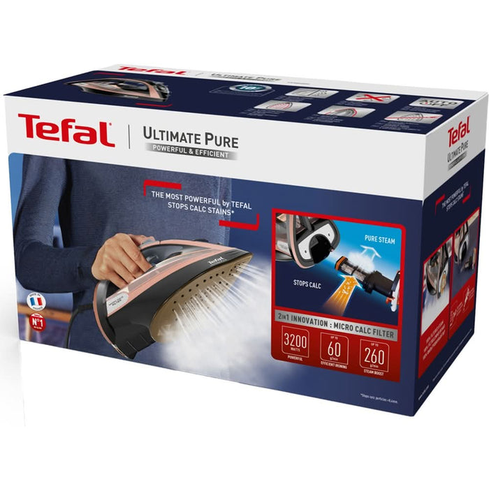 Fier de calcat TEFAL Ultimate Pure FV9845E0, 3000W, 260g/min, 350ml, talpa Durilium AirGlide, maro-negru WALTI