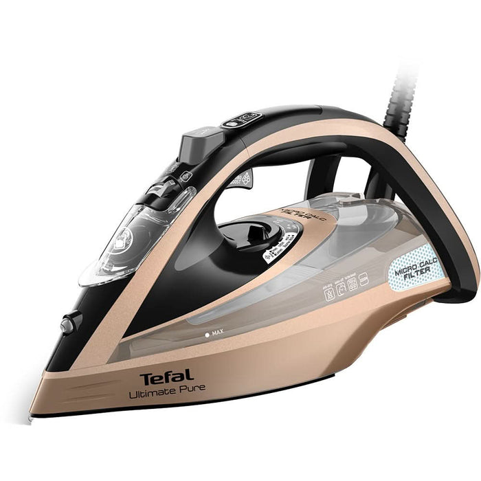 Fier de calcat TEFAL Ultimate Pure FV9852E0, 3200W, 300g/min, 350ml, talpa Durilium AirGlide AutoClean, auriu-negru WALTI