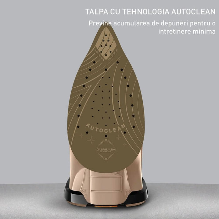 Fier de calcat TEFAL Ultimate Pure FV9852E0, 3200W, 300g/min, 350ml, talpa Durilium AirGlide AutoClean, auriu-negru WALTI