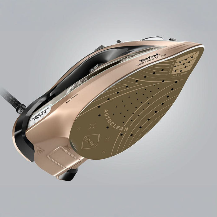 Fier de calcat TEFAL Ultimate Pure FV9852E0, 3200W, 300g/min, 350ml, talpa Durilium AirGlide AutoClean, auriu-negru WALTI