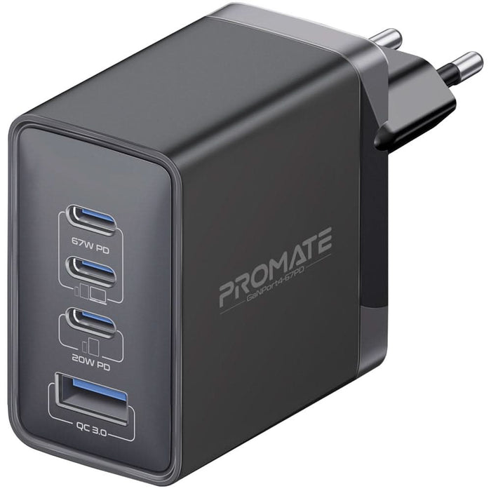 Incarcator retea PROMATE GaNPort4-67PD, 3x USB-C, 1x USB-A, 67W, negru WALTI