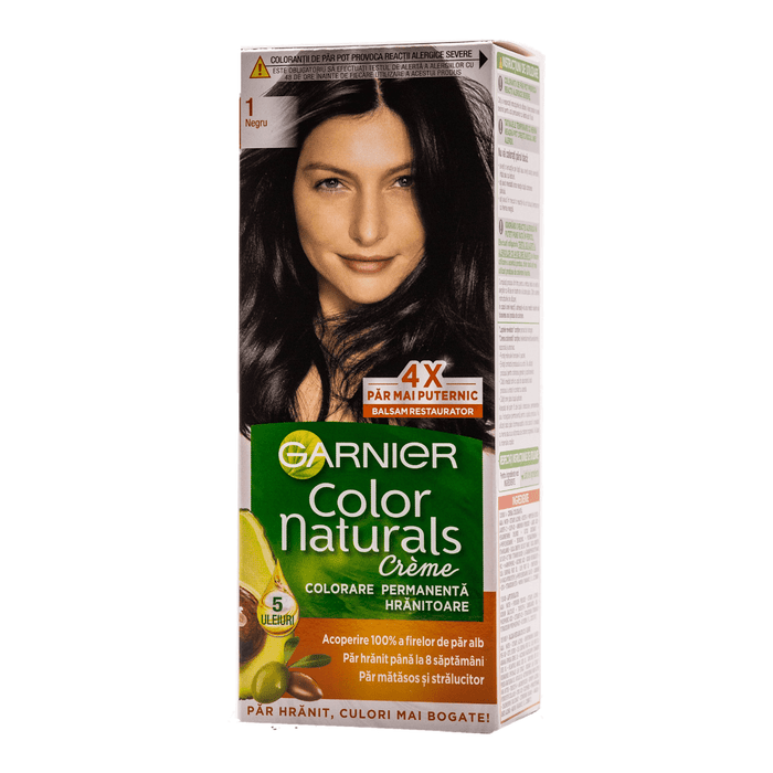 GARNIER Color naturals Vopsea de păr permanentă 1 negru, 1 buc WALTI