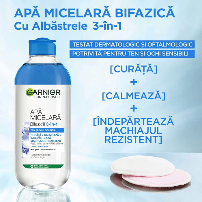 GARNIER SKIN NATURALS Apă micelară bifazică 3-în-1 pentru ten și ochi sensibili, 400 ml WALTI