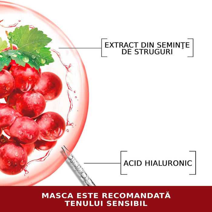 GARNIER SKIN NATURALS Mască șervețel pentru față cu semințe de struguri și acid hialuronic, 1 buc WALTI