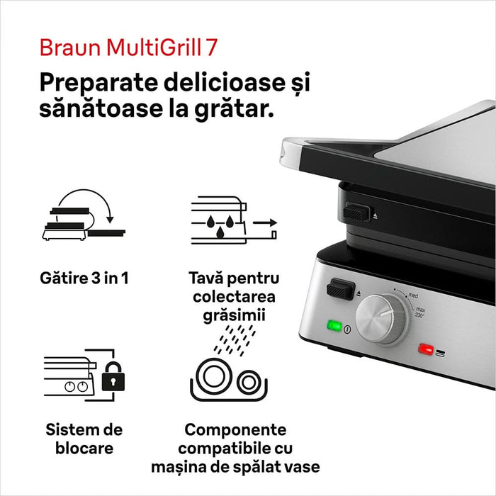 Gratar electric BRAUN MultiGrill CG7020, 2000W, argintiu-negru WALTI