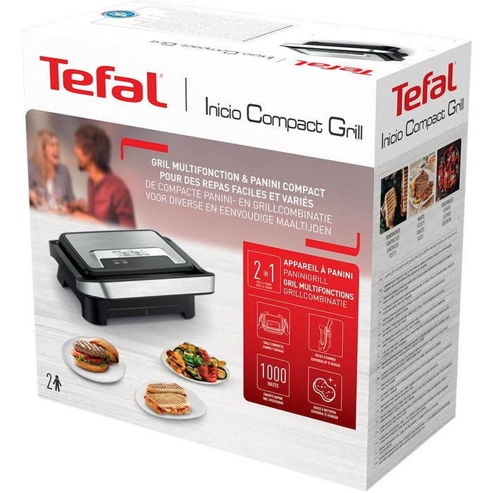 Gratar electric TEFAL Inicio Compact GC270D10, 1000W, functie Panini, argintiu-negru WALTI