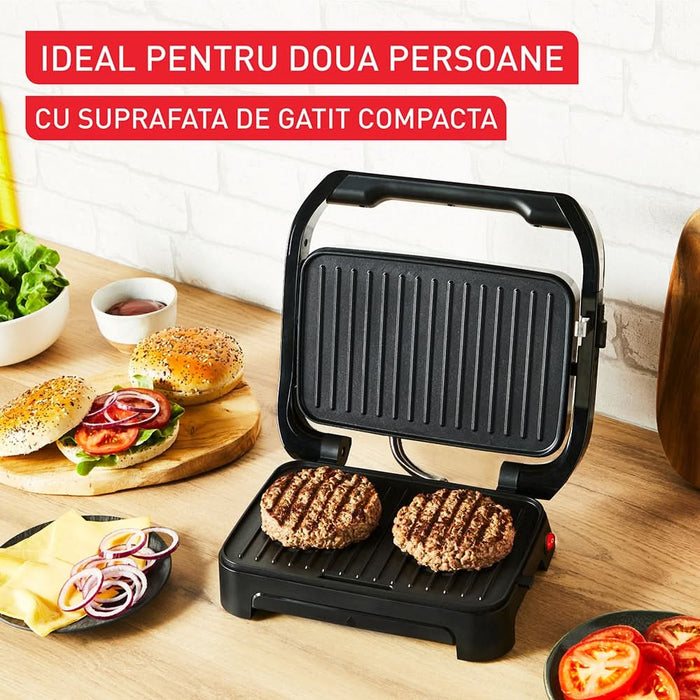 Gratar electric TEFAL Inicio Compact GC270D10, 1000W, functie Panini, argintiu-negru WALTI