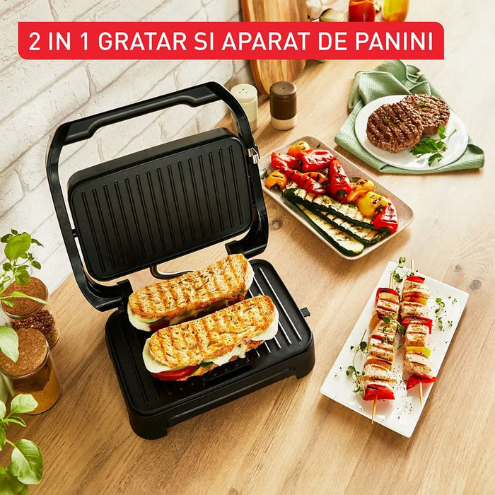 Gratar electric TEFAL Inicio Compact GC270D10, 1000W, functie Panini, argintiu-negru WALTI
