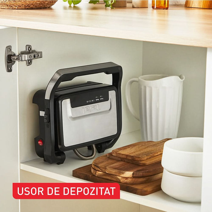 Gratar electric TEFAL Inicio Compact GC270D10, 1000W, functie Panini, argintiu-negru WALTI