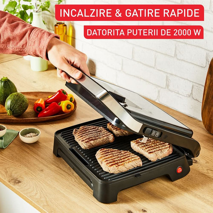 Gratar electric TEFAL Inicio Adjust GC272D10, 2180W, functie Panini, argintiu-negru WALTI