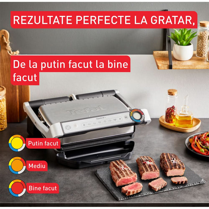 Gratar electric TEFAL OptiGrill+ GC718D10, 2000W, 6 programe automate, argintiu-negru WALTI