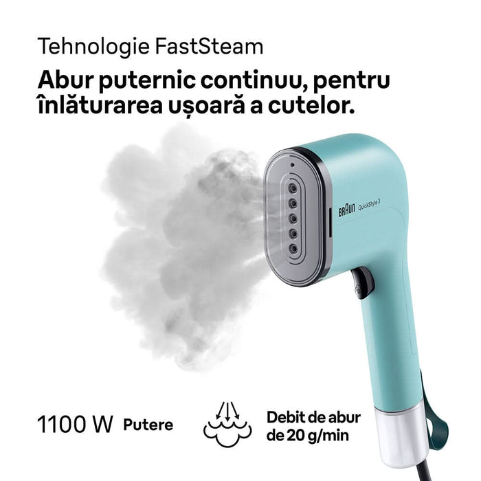 Aparat de calcat vertical BRAUN QuickStyle 3 GS3013GR, 1100W, 20g/min, 70ml, verde WALTI