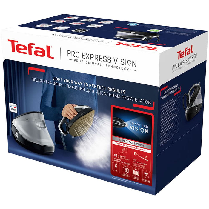 Statie de calcat TEFAL Pro Express Vision GV9823E1, 3000W, 800g/min, 1.2l, talpa Durilium AirGlide AutoClean, negru-maro WALTI
