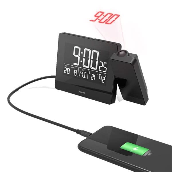 Ceas desteptator cu proiector HAMA Plus Charge, incarcare USB, negru WALTI