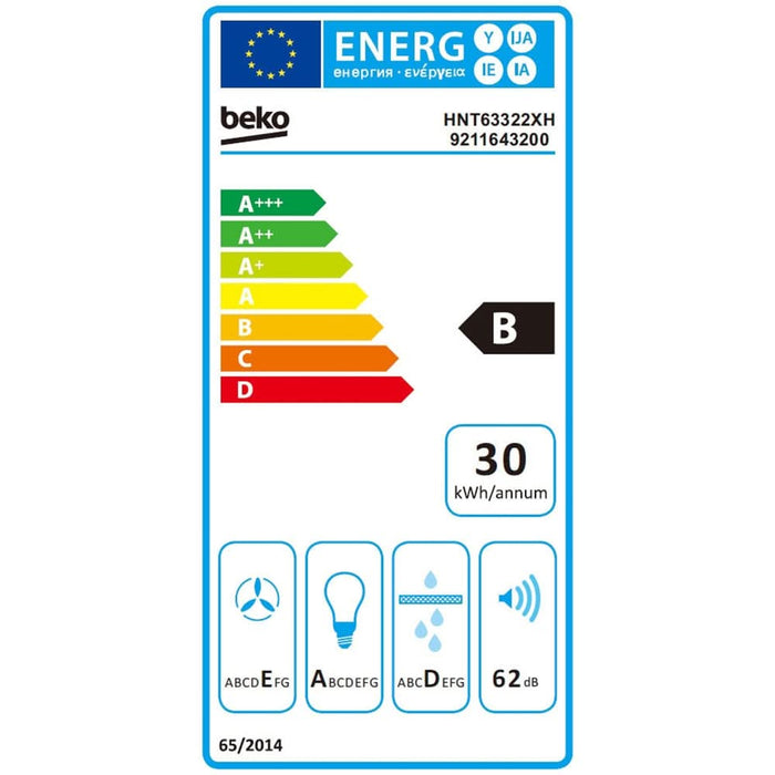 Hota incorporabila telescopica BEKO HNT63322XH, 1 motor, 320 m3/h, L 60 cm, inox WALTI