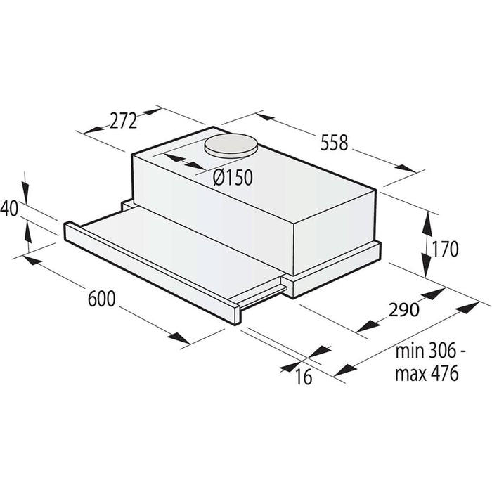 Hota incorporabila telescopica GORENJE TH60E3X, 1 motor, 350 m3/h, L 60 cm, inox WALTI