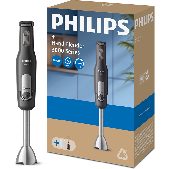 Mixer vertical PHILIPS Seria 3000 HR2561/00, 1000W, 4 trepte viteza, negru - WALTI WALTI