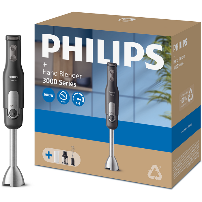 Mixer vertical PHILIPS Seria 3000 HR2563/00, 1000W, 4 trepte viteza, negru - WALTI WALTI