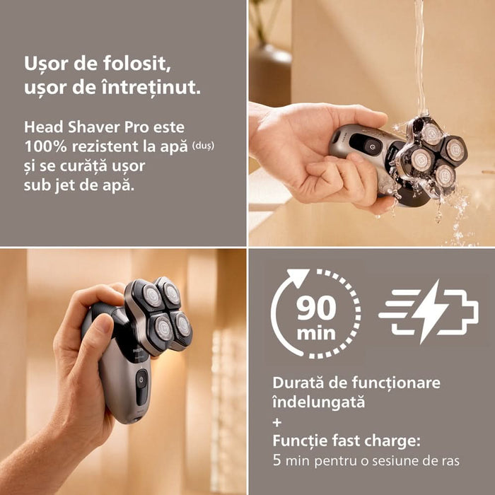 Aparat de ras pentru cap PHILIPS Pro Series 7000 HS7980/15, autonomie 90 min, 4 elemente de ras, argintiu WALTI
